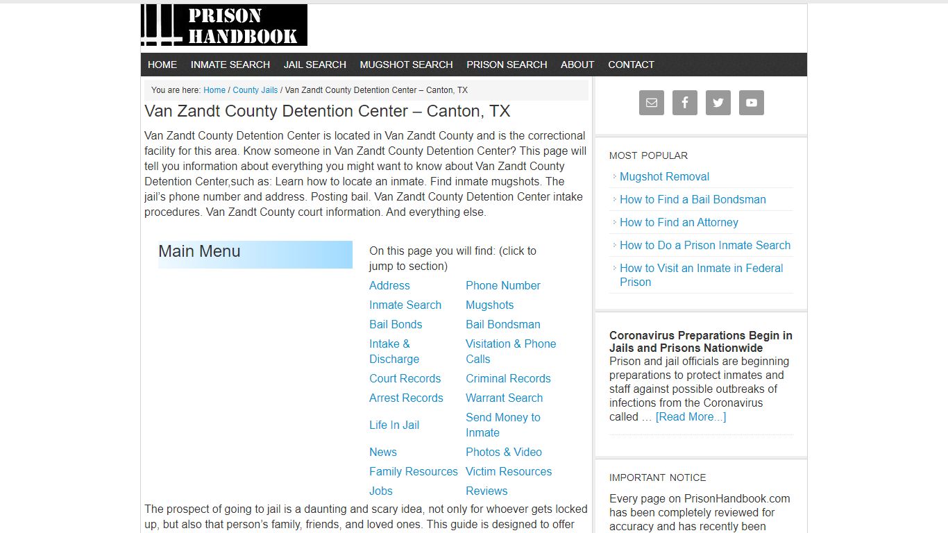 Van Zandt County Detention Center – Canton, TX - Prison Handbook